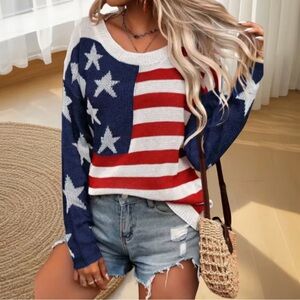 USA American flag Patriotic Stars and Stripes knit Sweater Size Medium
